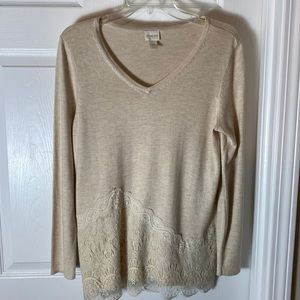 Chico’s Pullover Sweater Long Sleeve Knit with Laced detail design Chico size 0
